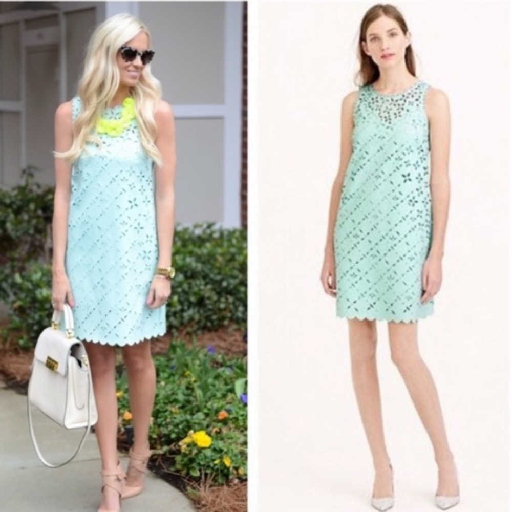 J. Crew Mint Laser Cut Shift Dress